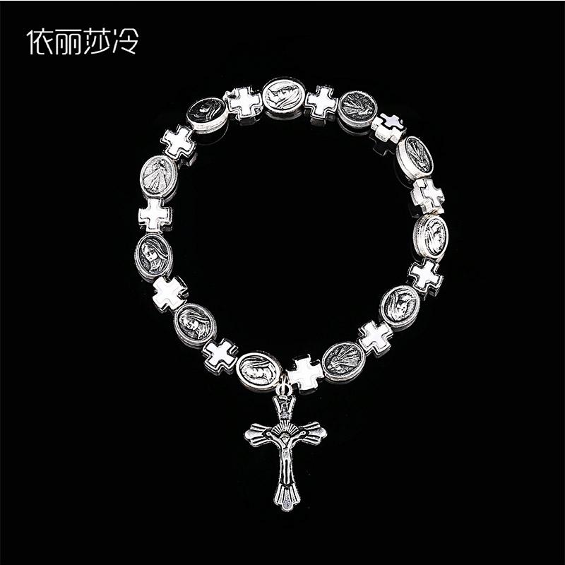 Jesus Cross Rosary Bracelet, Jesus Cross Handmade Bead Chain Rose, Sacred Heart Compassion Rosary Rosary Bracelet Gift