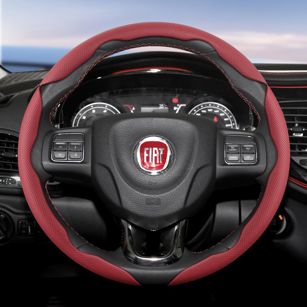 Suitable for Fiat Breathable Hole Leather Steering Wheel Cover Segmented Quick Release Design Non-Slip and Durable 500 Grande Punto Evo Ducato Bravo