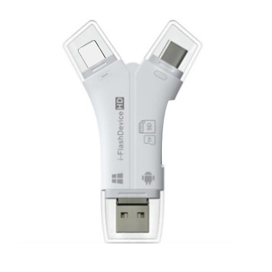 

USB 2 Card Считыватель 4-в-1 Высокоскоростная передача данных USB/8-контактный разъем Play Type-C/Считыватель памяти микрокарт OTG A белый