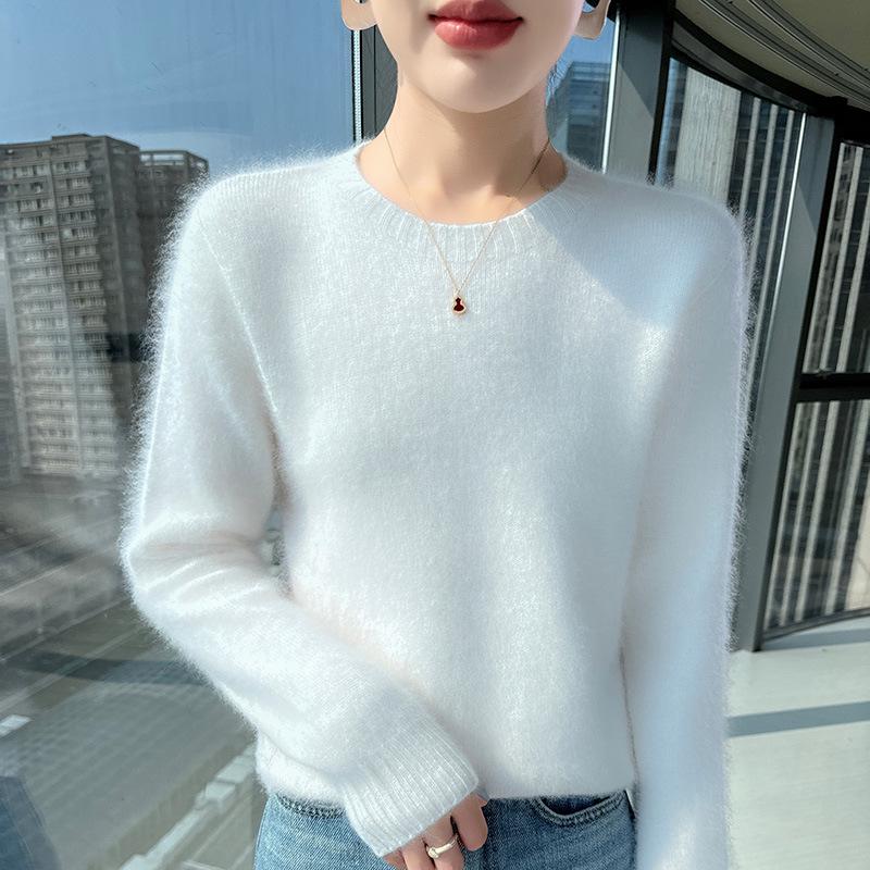 Lekasha Women's Slim Fit 100% Cashmere Round Neck Sweater - Solid Color, Long Sleeve.