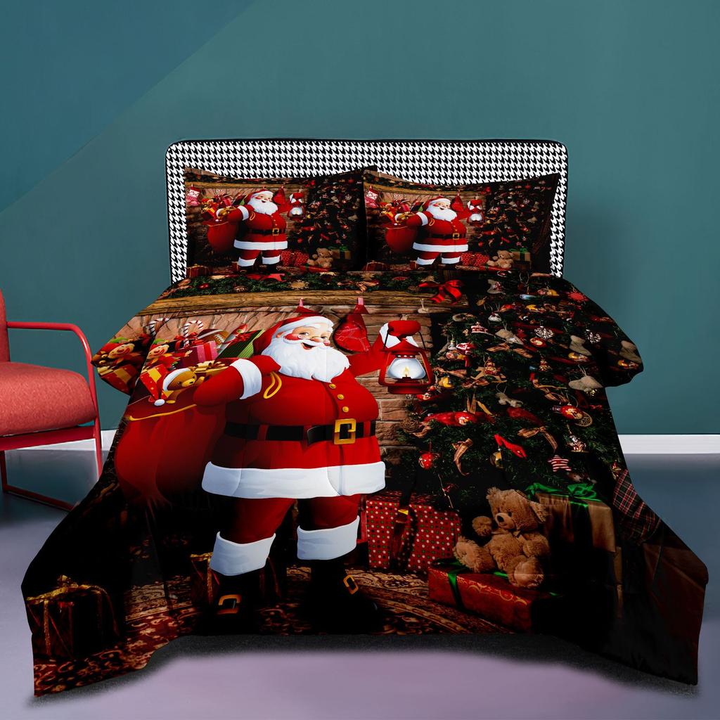 Digital Print Santa Claus Series Microfiber Comforter Set - 3 Piece Bedding Cover Set