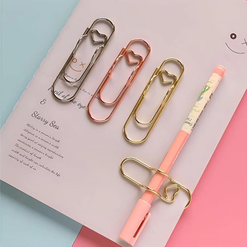 Multifunctional Metal Heart Shaped Clip Bookmark Pen Holder Stationery Notebook Accessory Fixing Base Clip Bookmark Hanger