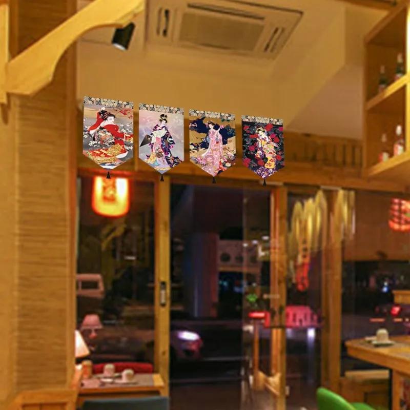 Japanischer Stil Noren Restaurant Tür Kopf Strahl Dreieck Dekorative Warme Volant Ukiyo Damen Druck Stoff Kurze Türvorhänge