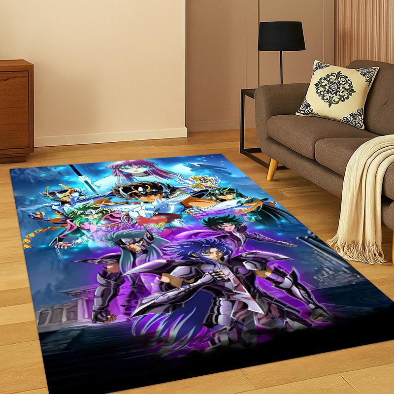 Cartoon Saint Seiya Anime Carpet Rug for Bedroom Living Room Sofa Playroom Doormat Home Decor,Kid Game Area Rug Non-slip Gift