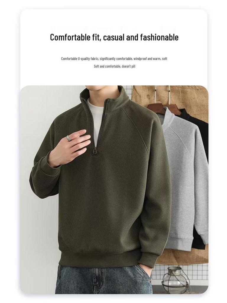 Men's Trendy Half-Zip Stand Collar Fleece Sweatshirt - Winter Thick, Casual Base Layer
