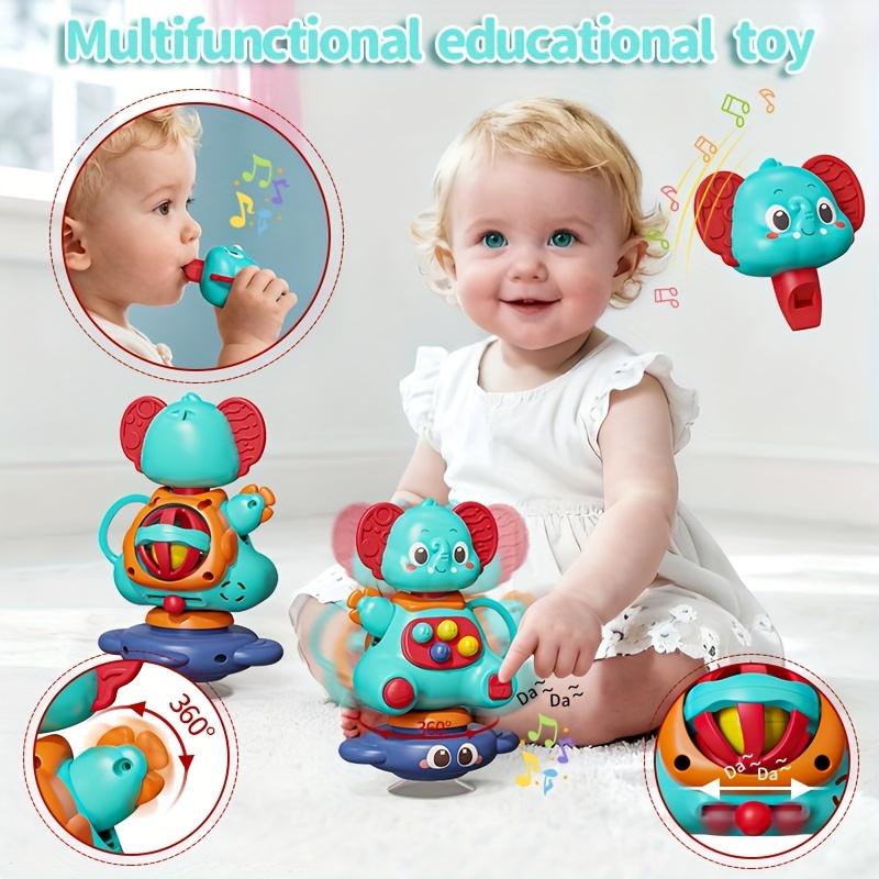 Blue elephant gyro toy with a huge suction cup that can rotate 360 degrees, promoting parent-child interaction