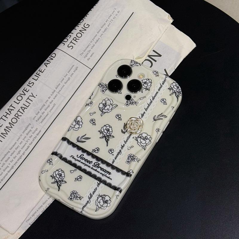 Retro applicable Apple OPPO Samsung mobile phone case creative English vivo Huawei Xiaomi three-dimensional ins camellia