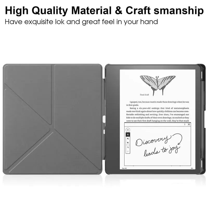 For Kindle Scribe 2024 Case 10.2 Inch PU Leather Multi-folding Stand Smart Auto Wake Sleep Ebook Cover Funda with Pencil Holder