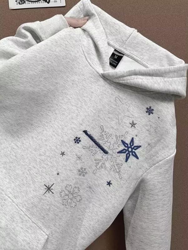 Unisex Hoodie mit Schneeflocken-Stickerei: Herbst/Winter Amerikanischer Streetstyle Locker sitzender Pullover