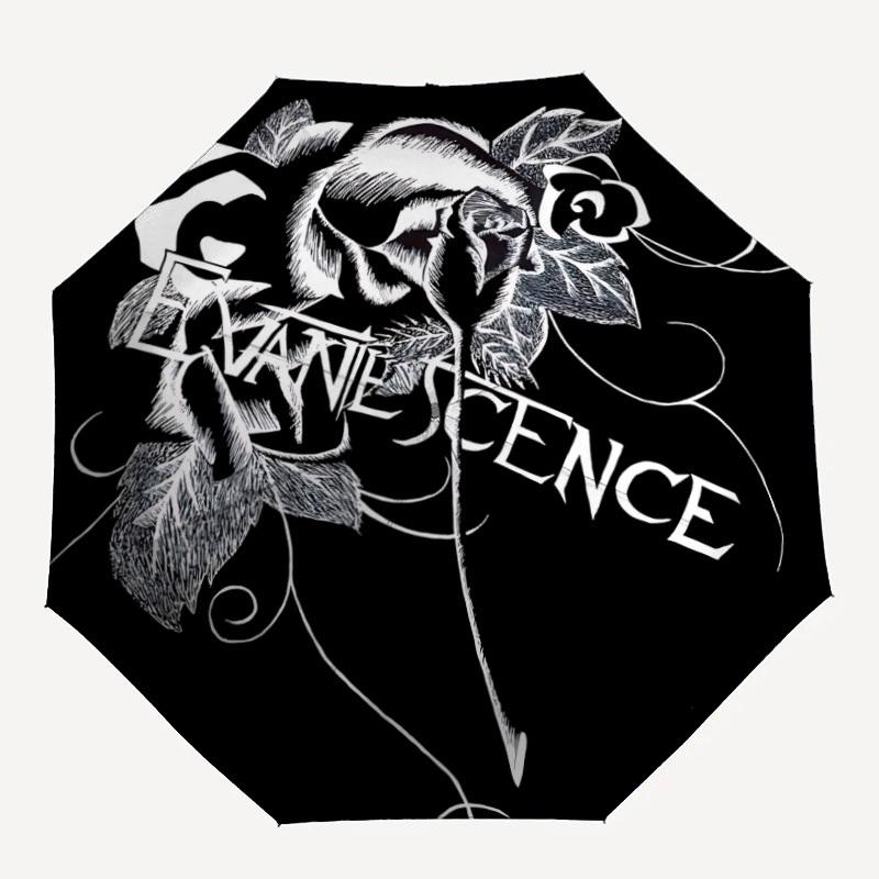 

1pc Evanescence Roses Automatic Umbrella 8 Rib Portable Folding Black Iron Frame for Outdoor, Beach, Travel, Beach Umbrella 194