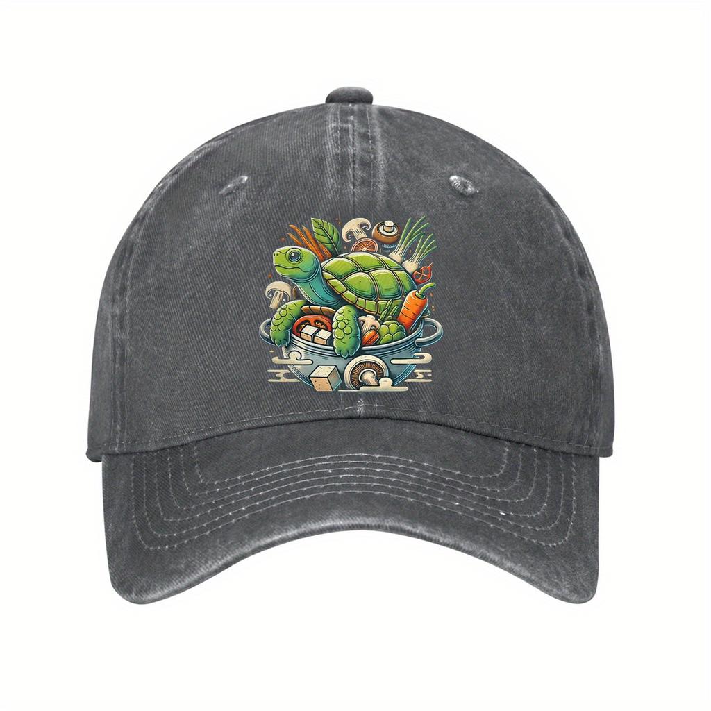 Cute Turtle Cooking Soup Baseball Cap Adjustable Cotton Dad Hat Cartoon Graphic Casual Sun Protection for Men Women