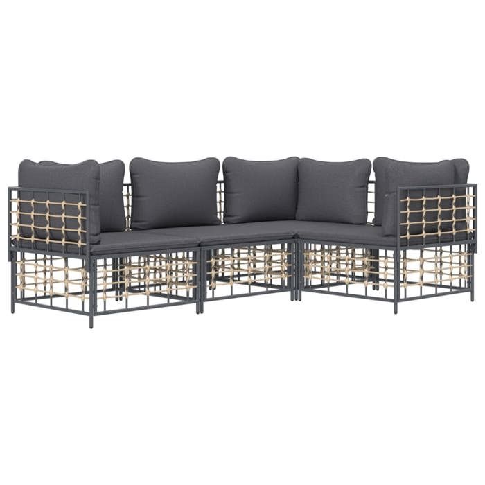 VidaXL Salon de jardin 4 pcs avec coussins anthracite résine tressée, ensemble de salon, ensemble de salon d'extérieur, 3186747