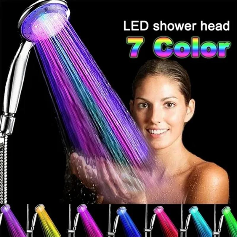 7 Farben wechselnder LED-Duschkopf, Regenduschsprüher, wassersparender Duschkopf, Badezimmer-Zubehör, Ersatz-Duschkopf