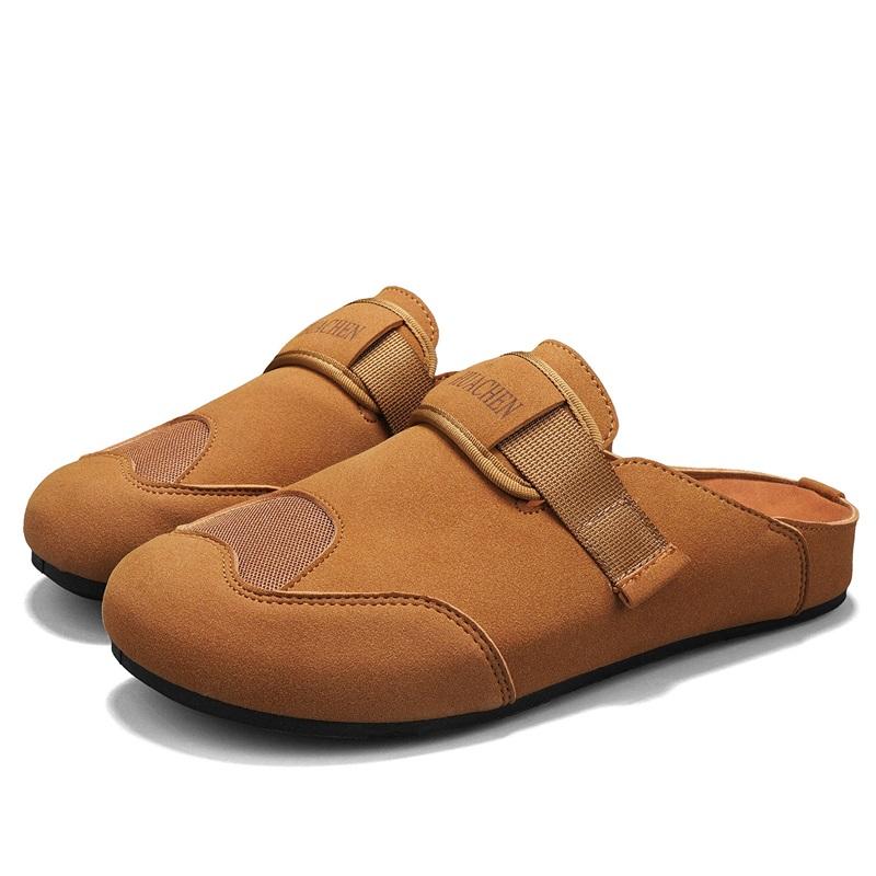 Trendy New Men'S Fashionable Slippers Anti Slip Soft Soled Boken Shoes Frosted Leather Slippers British Retro Style Flat Shoes
