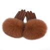 Women Genuine Lambskin Leather Gloves With Real Fox Fur Trim Cuff Winter Warm Driving Gloves-Velvet Lined