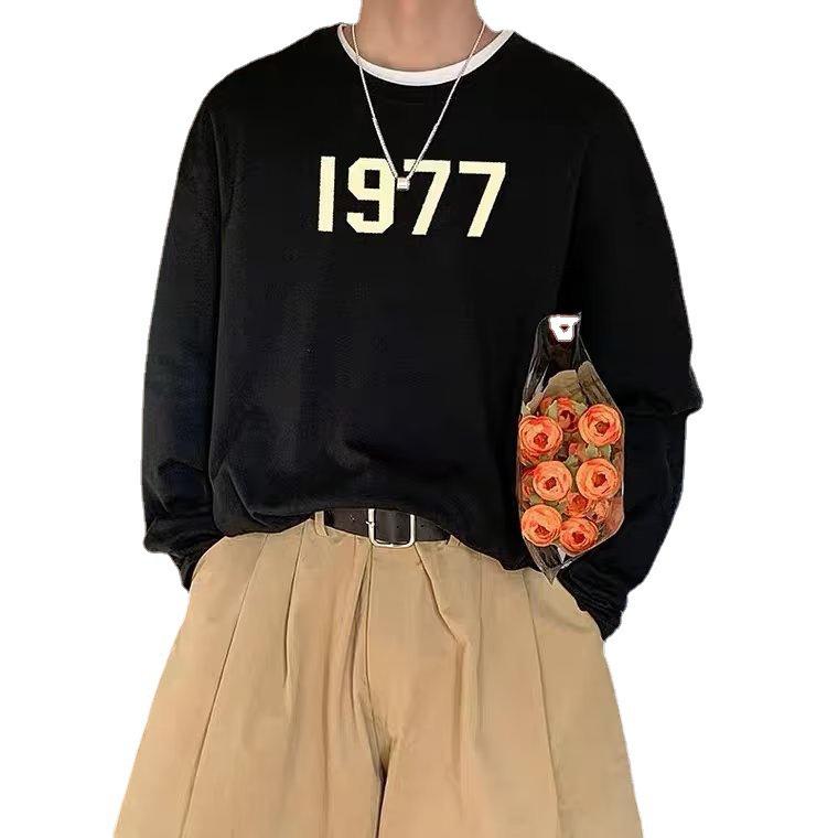 2024 Herren-Langarm-T-Shirt im japanischen Retro-Stil von 1977: High Street Vibe, Pullover mit überschnittenen Schultern für Frühling/Herbst