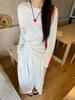 Women's White Korean Style Loose Fit Round Neck Long-Sleeve T-Shirt - Trendy, Unique Design