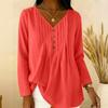 Women's Pleated V Neck Long Sleeve Blouse Button Detail Casual Lightweight Top for Work or Everyday Wear