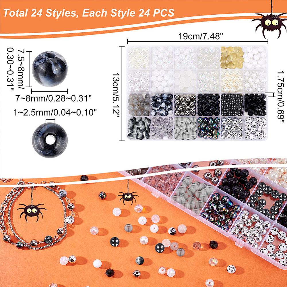 1box 576Pcs 24 Style Round Beads Jewelry Making Fiding Kit Mixed Color