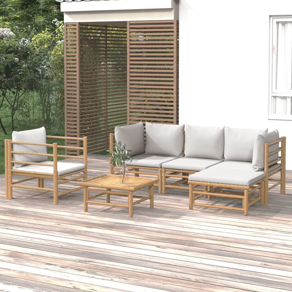 6 Piece Garden Lounge Set with Light Grey Cushions Bamboo Brown