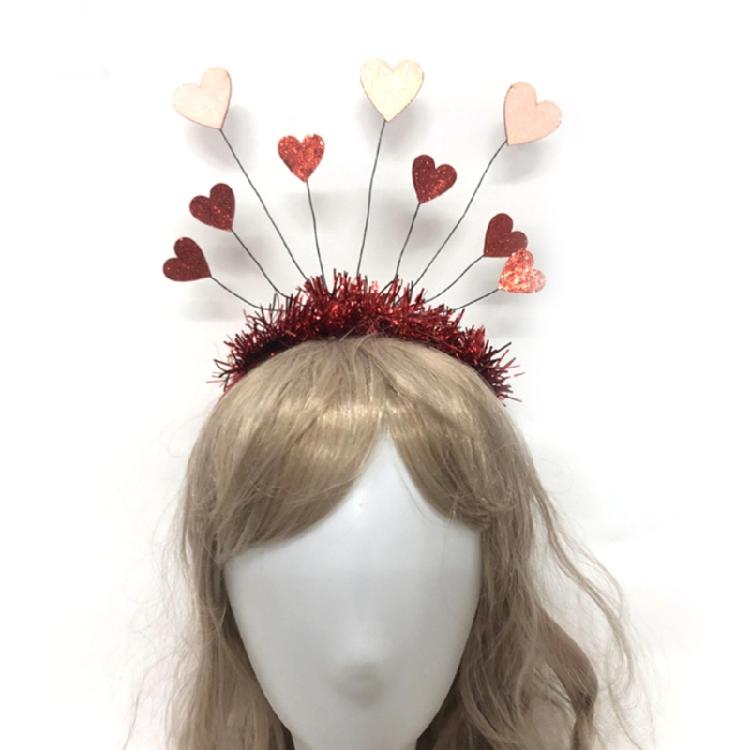 Valentines Day Glitter Tinsel Hair Hoop Red Sequin Heart Headband Party Hairband