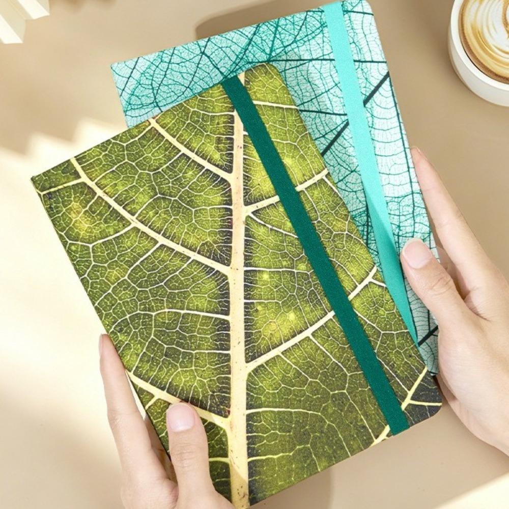 Soft Cover A5 Leaf Vein Notebook Elastic Band Pocket Diary Cloth Notebook  Business Use