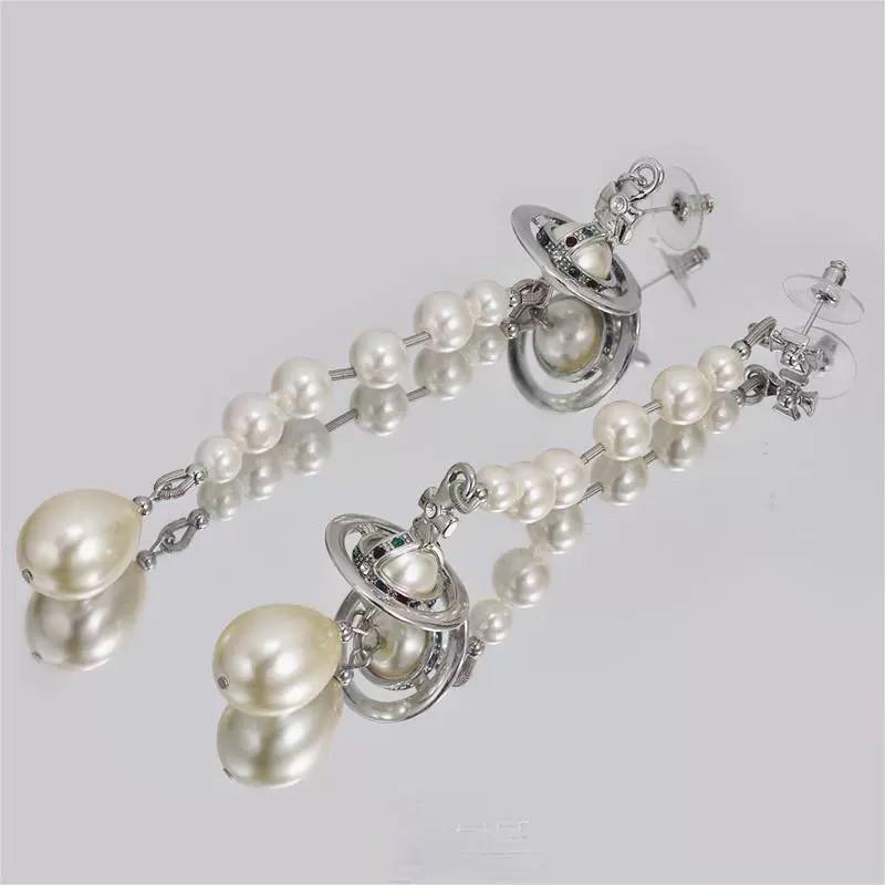 Empress Cixi Asymmetrical Saturn Pearl Tassel Earrings for Women