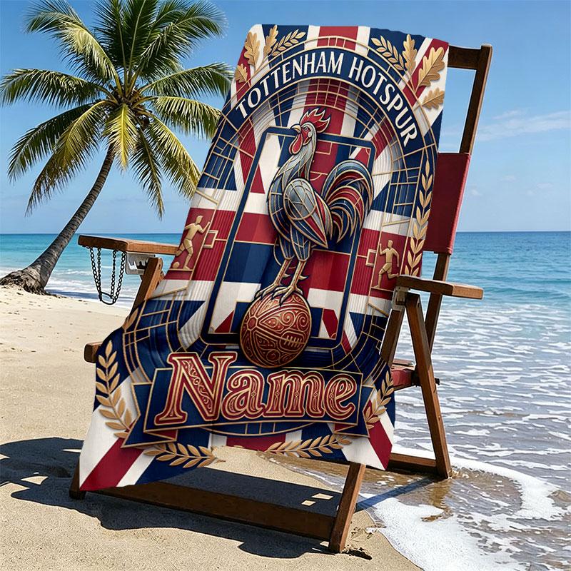 Custom Name Personalized Tottenham Hotspur Print Beach Towel, for Trip Camping Beach Party Home Decor, Birthday Gift for Family & Friends
