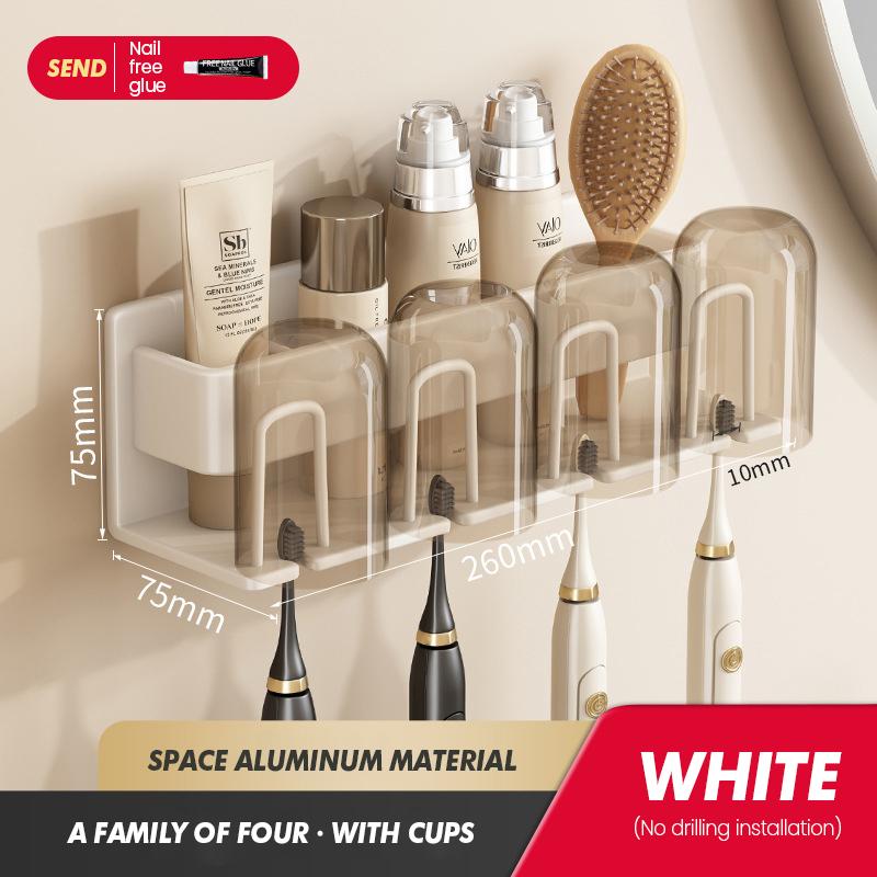 Toothbrush Storage Rack Bathroom Wall Mounted Non Perforated Iron Electric Toothbrush Storage Rack Cup Storage Set