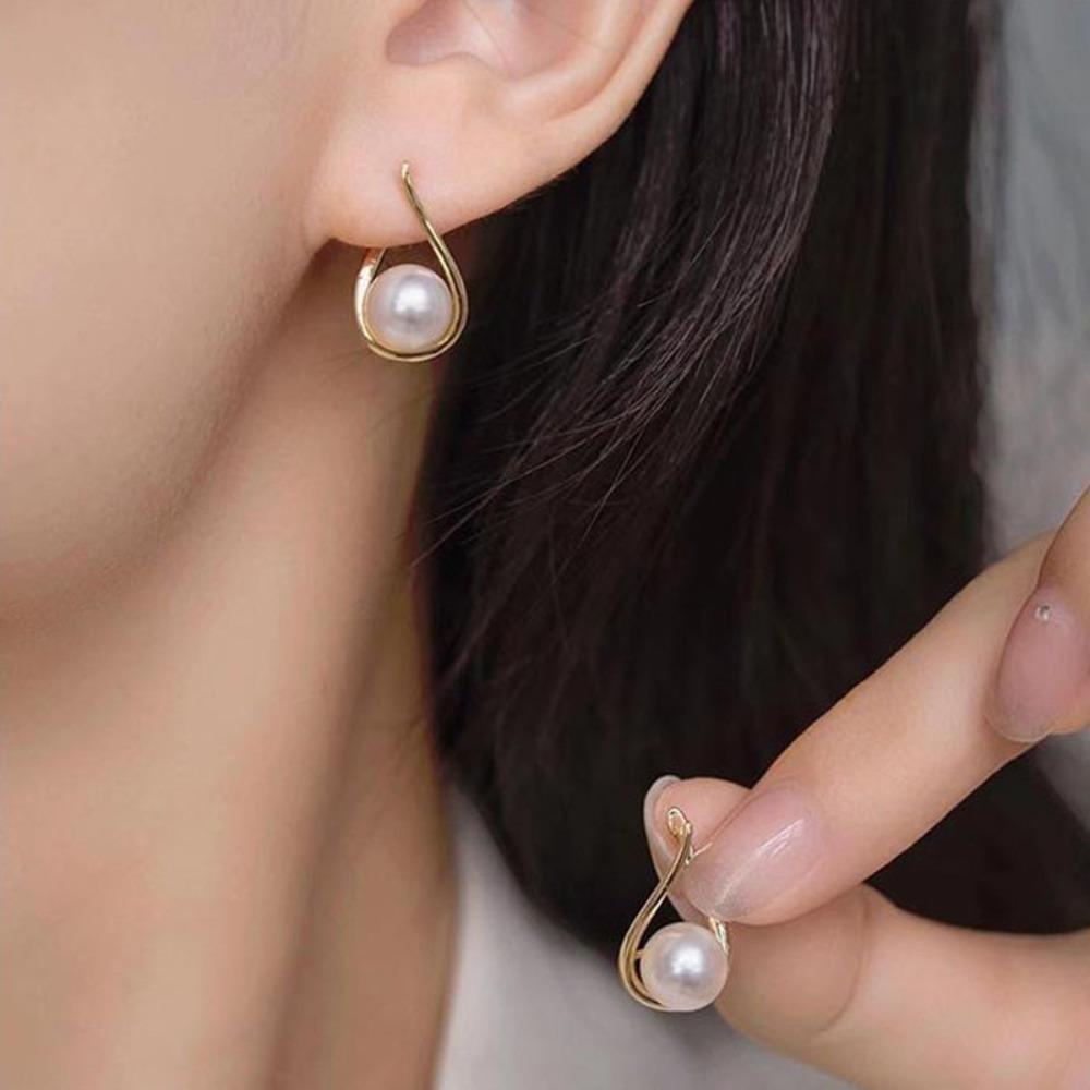 Simple Temperament 925 Sterling Silver Irregular Geometric Crossed Hollowed-out Pearl Stud Earrings for Women Piercing Jewelry