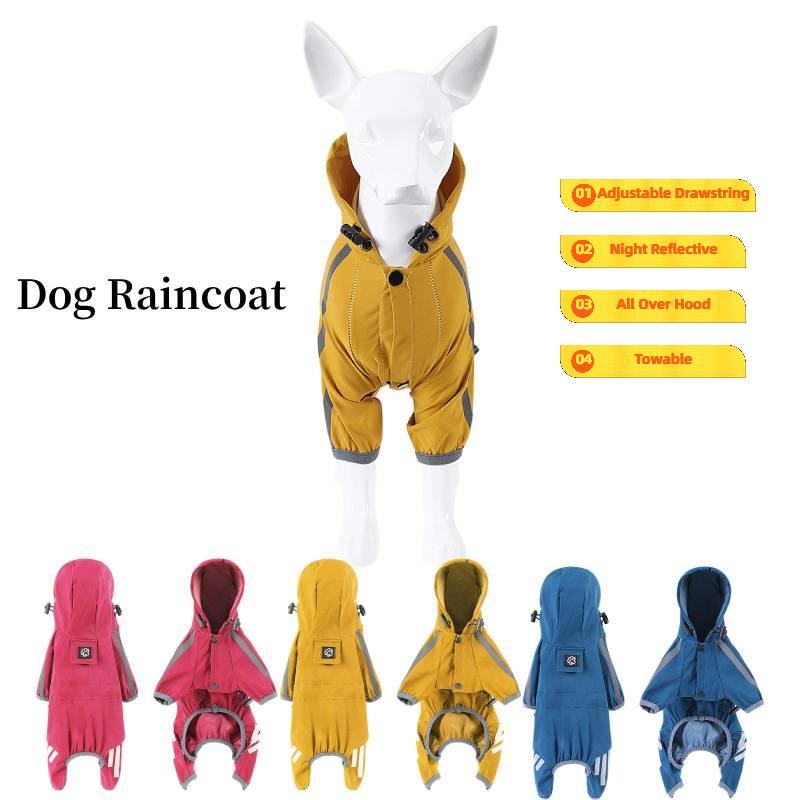 Rain Pet Dog Coat Outdoor Clothing Puppy Jacket Hooded Towable Reflection Night