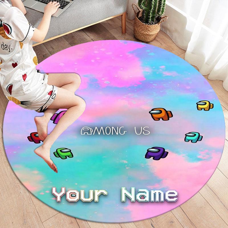 Among Us Custom Name Round Area Rug,Carpet Rug for Living Room Bedroom Sofa Playroom Decor,Non-slip Floor Mat