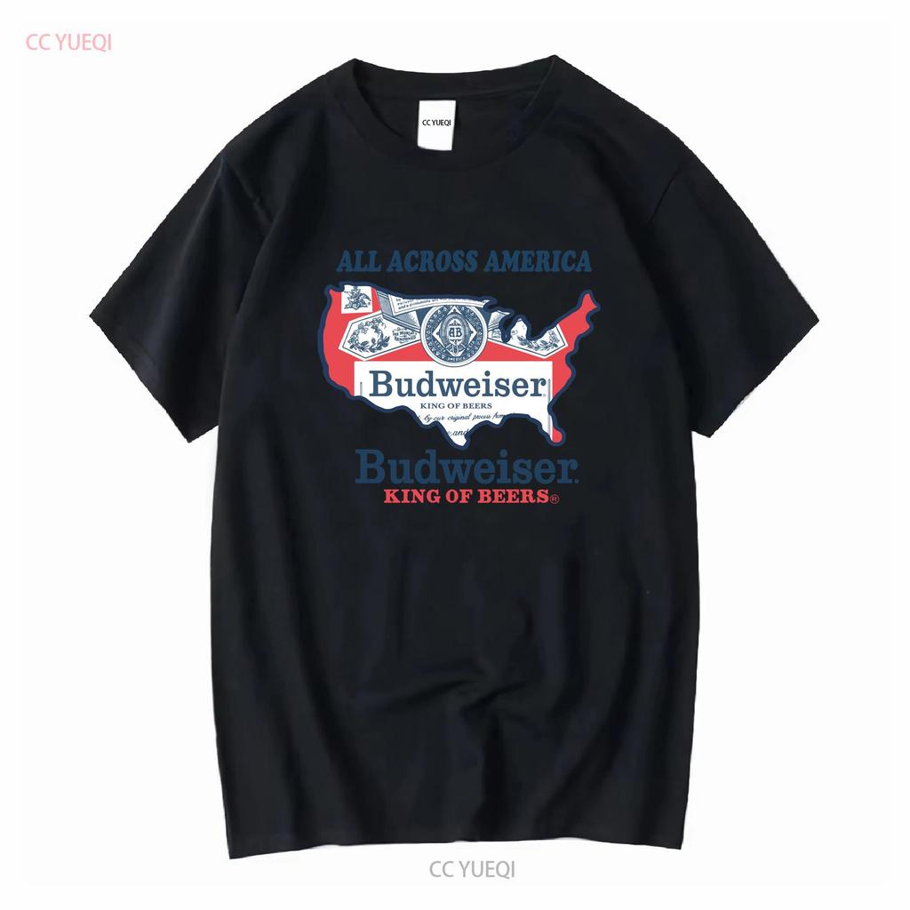 Maglietta Bianca Vintage con Logo Bandiera Budweiser Kv10809 Maniche Lunghe Top Morbido Lavato Vintage per Uso Quotidiano Grafica alla Moda