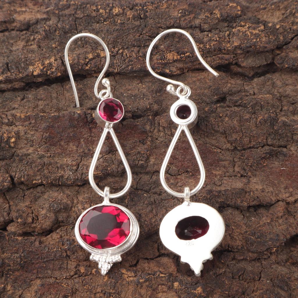 Pink Rubellite Gemstone 925 Sterling Silver Jewelry Earrings 2.50" Gift For Mom EE-132-6
