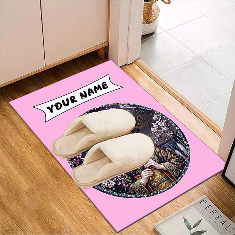 1PC Custom Name Japanese Geisha Art Theme Floor Mat Ideal for Living Room, Game Rooms, Office, Bedroom,Floor Mat Playful Design