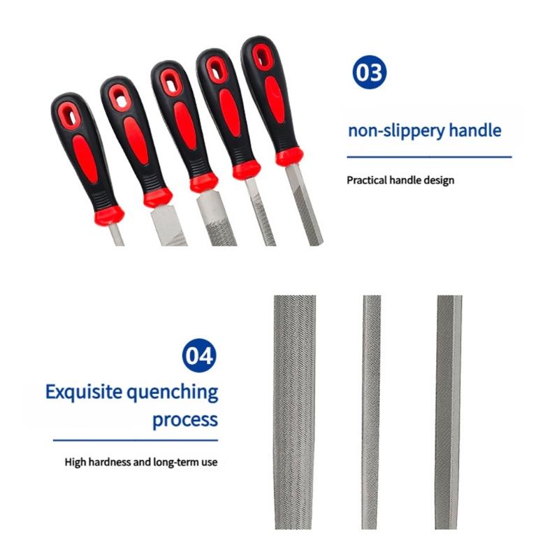 5Pcs High Hardness Steel Fine File Sharpening 6/8/10/12Inch Flat Files Grinding Straightening Polishing File Replacement