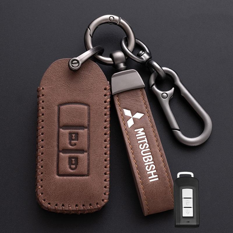 Leder Autoschlüsselhülle Abdeckung Schale für Mitsubishi Lancer Outlander ASX Eclipse Cross Pajero Shogun Schlüsselanhänger Zubehör