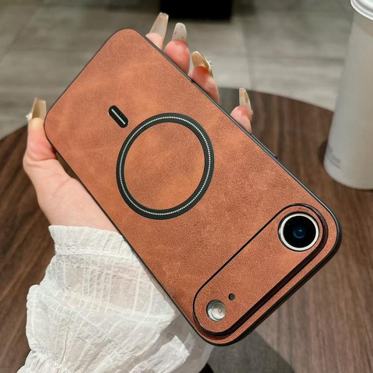 Lambskin Faux Leather Magnetic Case for iPhone 15 Pro Max, PU+TPU+PC Wear-resistant Shockproof Protective Cover