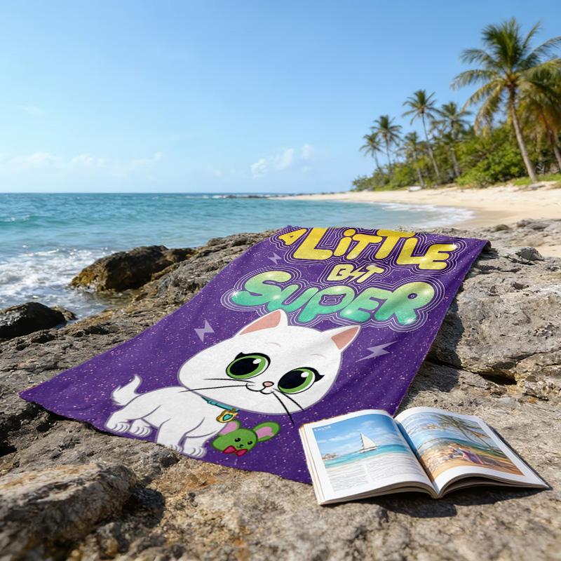 1pc Super Kitties Adventures1 Beach Towel, Beach and Seaside Swimming Pool Equipment, Fashion Pattern, Rectangular, Travel Essentials