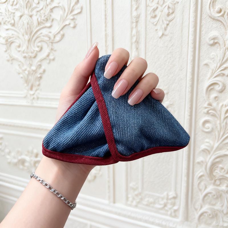 Korean Retro Color Block Denim Triangle Claw Clip - High-End 2025 Shark Hair Accessory for Women