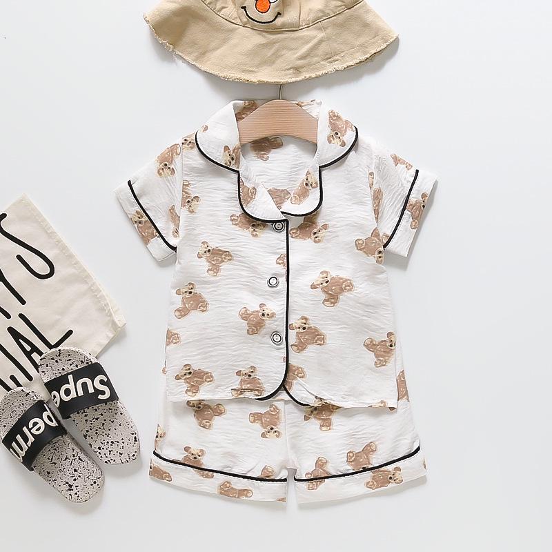 BB58 Mufurui Summer Kids' Silk Bear Cartoon Pajama Short Sleeve Two-Piece Set