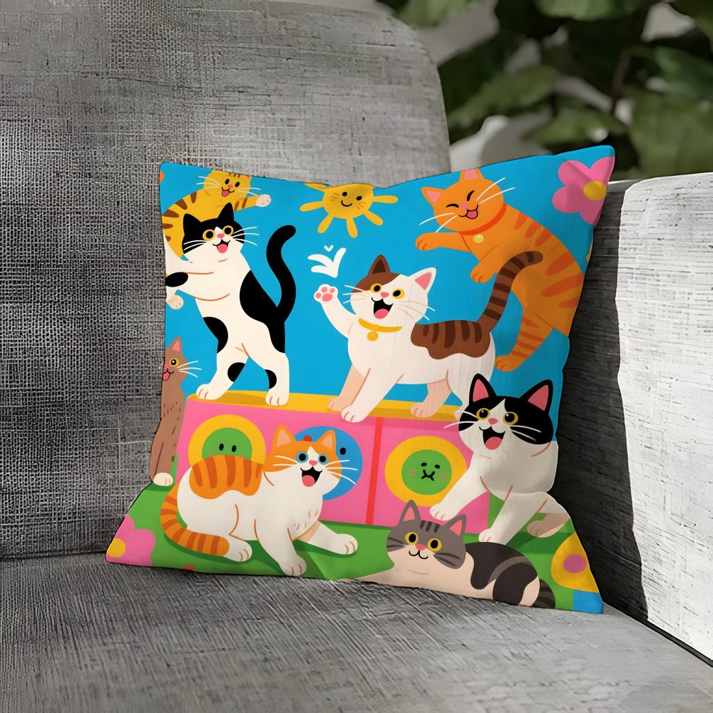 Cute Cat Pattern Pillow Case Linen Pillows Case Cushions Case Sofa Pillows Case Decor Home