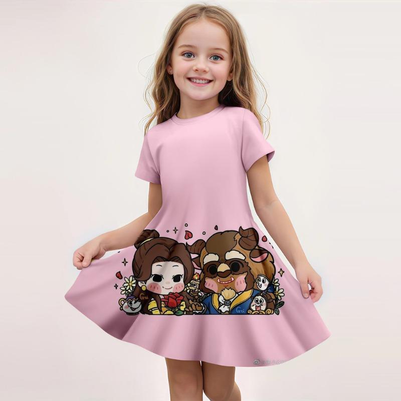 Disney Summer Hot Girl Short Sleeved Skirt Ice and Snow Romance Print 3D Printed Cartoon Pattern Elsa Princess Skirt