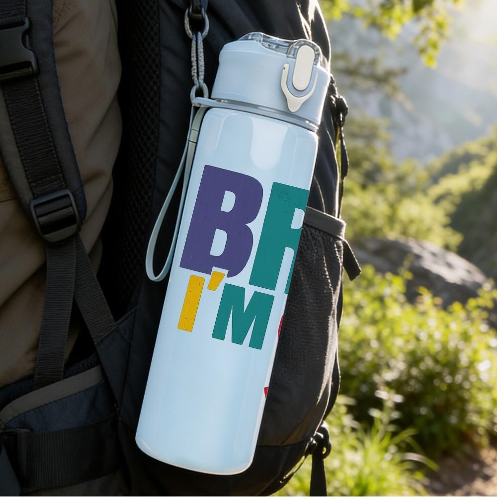 1PC Bro Im Nine Bold Letter 750ml Color Plastic Sports Water Bottle Leakproof Flip Straw Lid Suitable for Sports Office Home Use