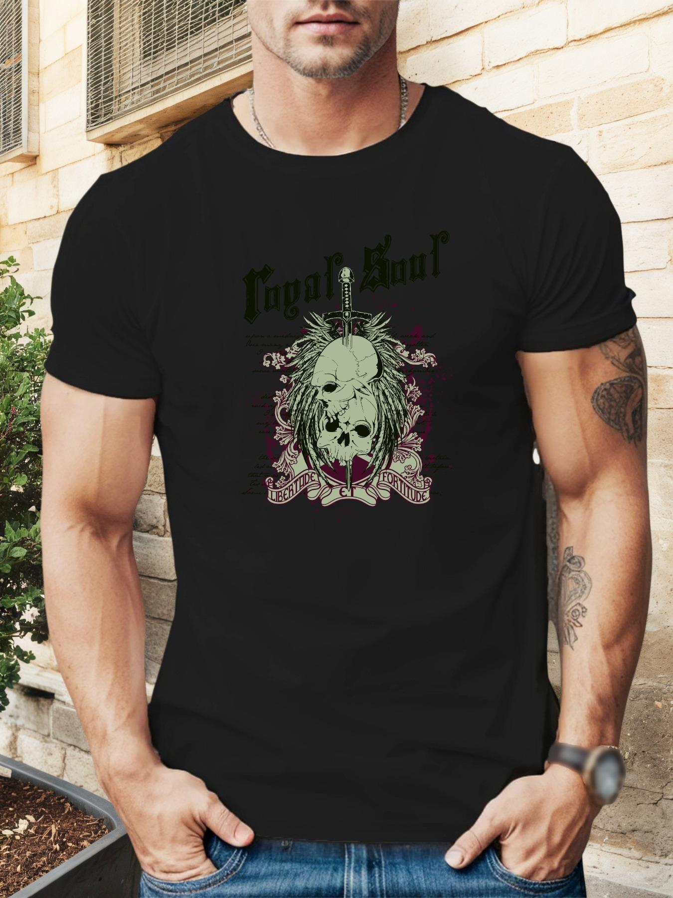 Royal Skull & Sword Graphic T-shirt - Black with Green & White Design XXXXL