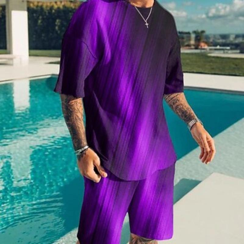 

Men s Color Block Graphic Prints 2pcs Tees sets Matching Sets Short Sleeve Short Pants Crew Neck Basic Classic Comfortable 3D Print Summer 3XL