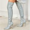 Cross2023 Women's Soft Patent Leather Stiletto Over-the-Knee Boots with Pointed Toe & Side Zipper