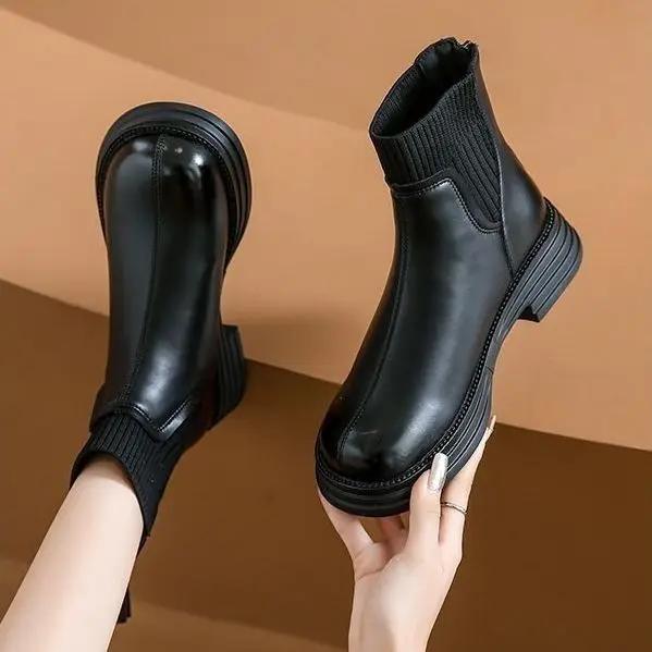 Fashion Booties Elegant With Medium Heels Leather Off-white Work Female Short Shoes Fur Chic Boot Hot Autumn Y2k Pu Women's Ankle Boots