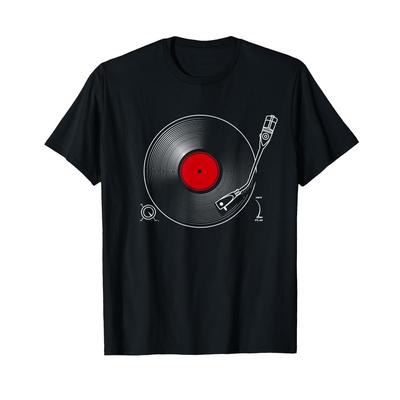 Turntable Vinyl Record Graphic T-Shirt Men Vintage DJ Music Lover Casual Short Sleeve Tee