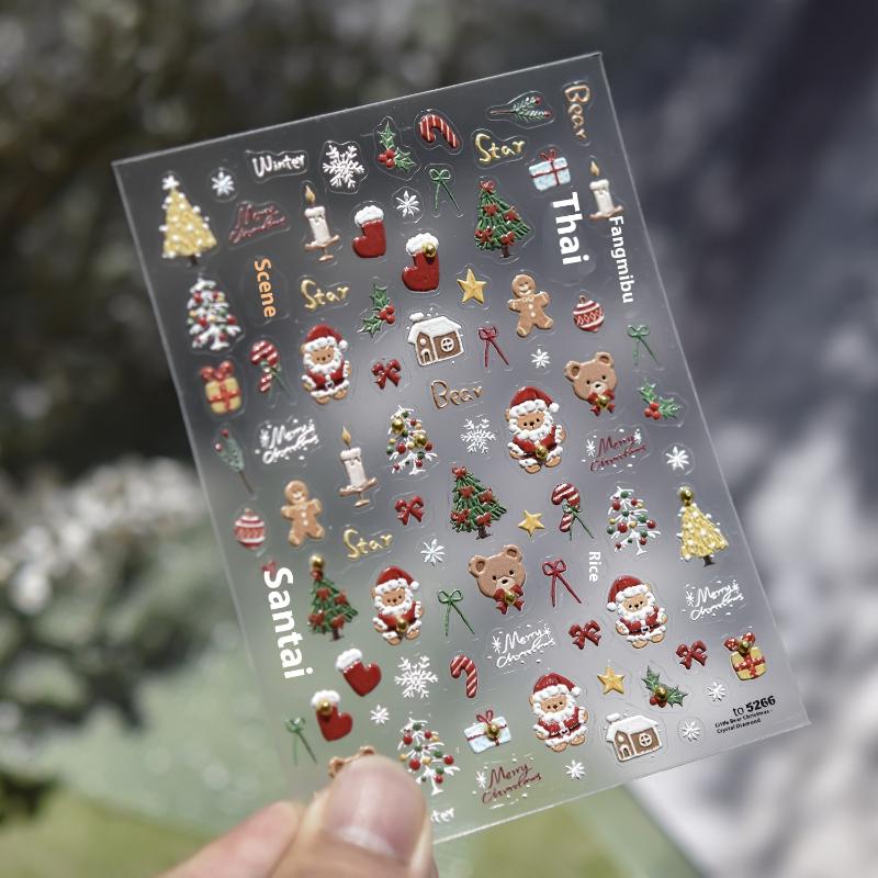 Winter Metal Christmas Tree Decoration Nail Art Stickers Diy Nails Sticker Cute Cartoon Crystal Ball Santa Claus Manicure Decals